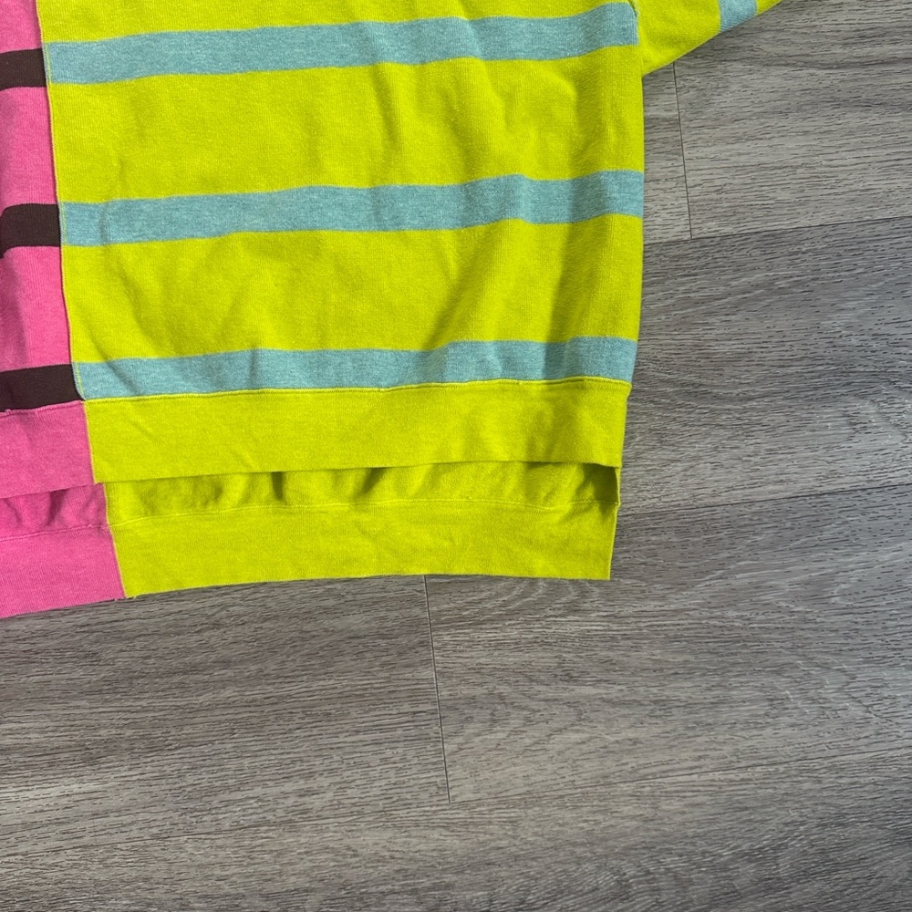 Free People Pink and Yellow Striped Sweater Large Oversized Color block Crewneck - Picture 5 of 7